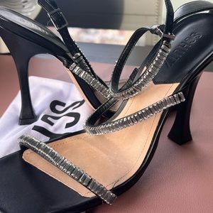Schutz Nellina strappy Black sandals with crystals. 4 inch heel.